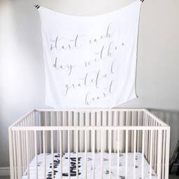 Muslin Swaddle Blanket, Nursery Wall Decor, Baby Blanket, Start Each Day With A Grateful Heart Blanket Art, Bamboo Typo - thumbnail 3
