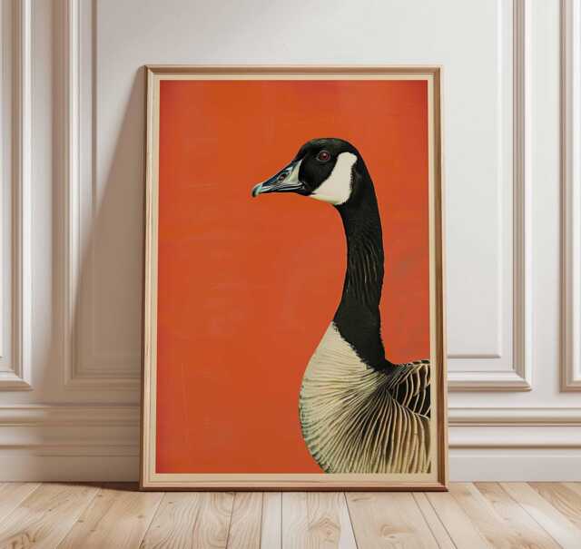 Canada Goose Poster, Bold Bird Wall Art Print, Modern Wildlife Illustration, Orange Background Animal Decor, Unframed Nature Print - image 1