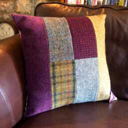 Harris Tweed Patchwork Handmade Cushion Cover. 18 X Inches. Scottish Pure Wool Tweed. William Morris Strawberry Thief - thumbnail 2