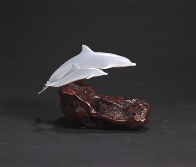 Dolphin & Calf By John Perry 7In Long Airbrushed Sculpture Statue Figurine - image 1