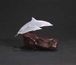 Dolphin & Calf By John Perry 7In Long Airbrushed Sculpture Statue Figurine - thumbnail 1