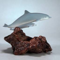 Dolphin & Calf By John Perry 7In Long Airbrushed Sculpture Statue Figurine - thumbnail 2