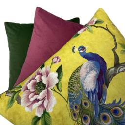 Peacock Cushion Cover Floral Botanical Print, Chartreuse Yellow - thumbnail 2