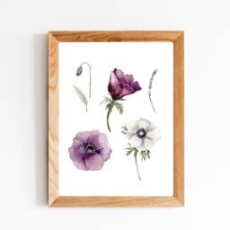 Purple Floral Watercolour, Flower Art, Botanical Watercolour Art Print, Wall Pretty - thumbnail 2
