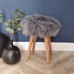 Sheepskin Fur Stool Handmade Wood Mongolian Lamb Bedroom - thumbnail 4
