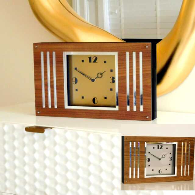 Moderne Spirit Walnut Gold & Silver Dial Mantel Clock - image 1