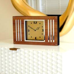Moderne Spirit Walnut Gold & Silver Dial Mantel Clock - thumbnail 2
