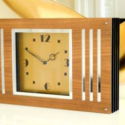 Moderne Spirit Walnut Gold & Silver Dial Mantel Clock - thumbnail 3