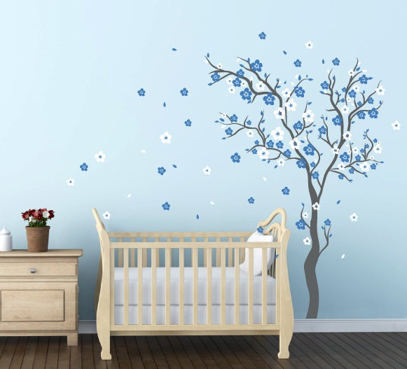 Baby Boy Nursery Ideas Cherry Blossom Wall Decal Sticker Decals Home Decor Art By Decalisland -Wall For Kids Rooms Sd 021 - image 1