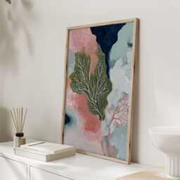 Abstract Organic Art Print, Coral Inspired Wall Art, Coastal Modern Decor, Pink & Navy Contemporary Painting For Living Room - thumbnail 2