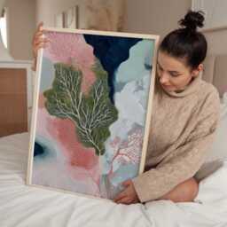Abstract Organic Art Print, Coral Inspired Wall Art, Coastal Modern Decor, Pink & Navy Contemporary Painting For Living Room - thumbnail 3