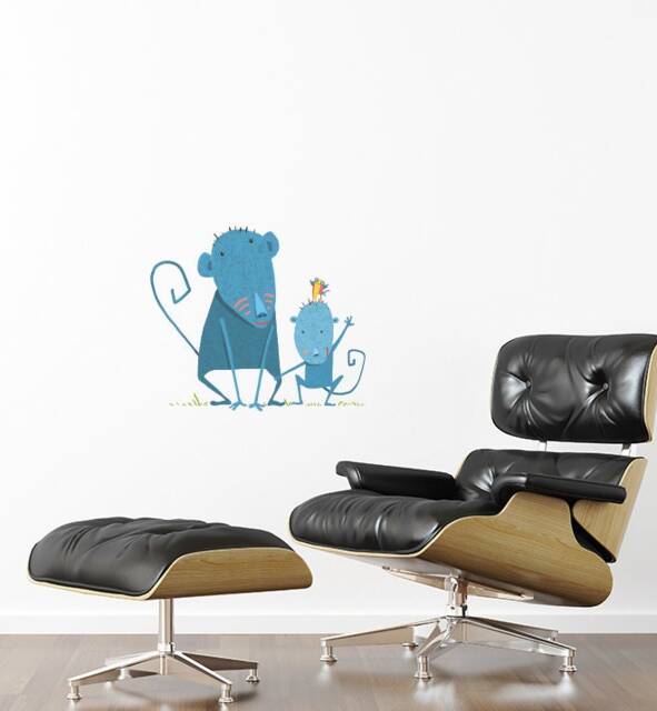 Monkey Brothers Wall Sticker Decal - Kids Stickers, Animals Childrens Decals, Art, Room, Girl, Boy