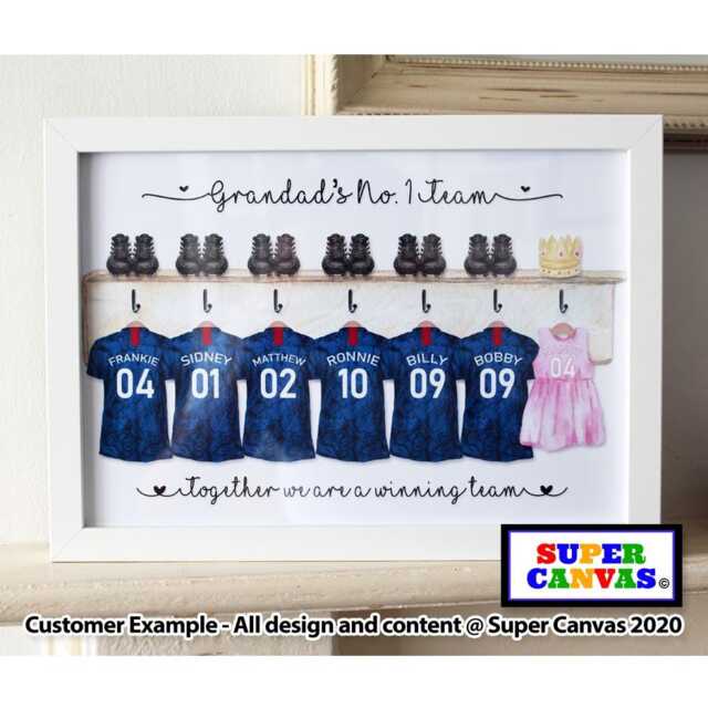 Father-In-Law Dad Grandad Husband Personalised Family Football Shirts Team Picture Wall Art Framed A4 A3 Print Birthday Fathers Day Gift - image 1