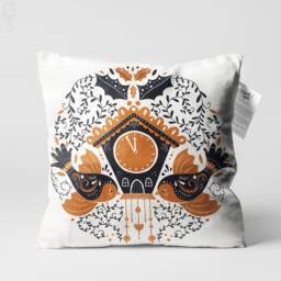 Brown & Black Christmas Cushion Covers With Reindeer, Birds & Flowers - Double Sided Printing On The Chenille Fabric Different Sizes - thumbnail 2
