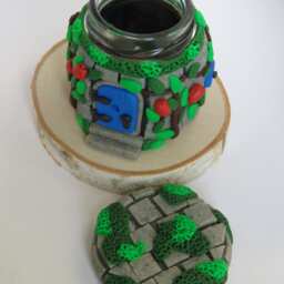 Polymer Clay Fairy Jar, Garden Jar With Vines & Roses, Tiny - thumbnail 2