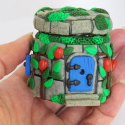 Polymer Clay Fairy Jar, Garden Jar With Vines & Roses, Tiny - thumbnail 4