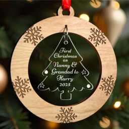 First Christmas As Nanny & Grandad Decoration, Personalised 1st & Grandad, Grandparents, With Red Bag - thumbnail 2
