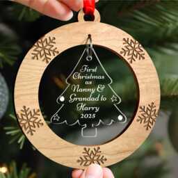 First Christmas As Nanny & Grandad Decoration, Personalised 1st & Grandad, Grandparents, With Red Bag - thumbnail 1