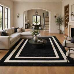 Handmade Oushak Runner Rug - Black Ivory Wool Hallway Carpet - thumbnail 3