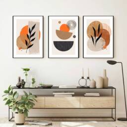 Boho Abstract Wall Prints, Set Of 3 Living Room Modern Art, Home Decor, Orange Contemporary - thumbnail 2
