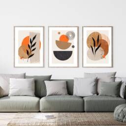 Boho Abstract Wall Prints, Set Of 3 Living Room Modern Art, Home Decor, Orange Contemporary - thumbnail 3
