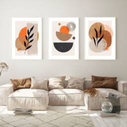 Boho Abstract Wall Prints, Set Of 3 Living Room Modern Art, Home Decor, Orange Contemporary - thumbnail 1
