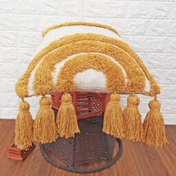 Boho Textured Lumber Pillow Case Ivory Off White & Mustard Yellow Tassel Cover Tufted Pillows 14x20 Cushion - thumbnail 2