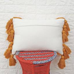 Boho Textured Lumber Pillow Case Ivory Off White & Mustard Yellow Tassel Cover Tufted Pillows 14x20 Cushion - thumbnail 4