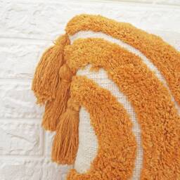 Boho Textured Lumber Pillow Case Ivory Off White & Mustard Yellow Tassel Cover Tufted Pillows 14x20 Cushion - thumbnail 3