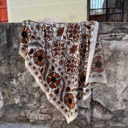 Luxury Hand Embroidered Suzani Bedspread - Colorful Bohemian Quilt Handmade Textile Art For Modern Homes - thumbnail 3