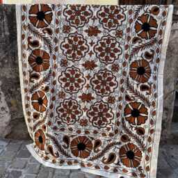 Luxury Hand Embroidered Suzani Bedspread - Colorful Bohemian Quilt Handmade Textile Art For Modern Homes - thumbnail 2