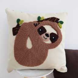 Sloth Pillow Cover Embroidered Cotton Sofa Cushion - thumbnail 3