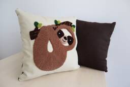Sloth Pillow Cover Embroidered Cotton Sofa Cushion - thumbnail 1