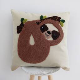 Sloth Pillow Cover Embroidered Cotton Sofa Cushion - thumbnail 2