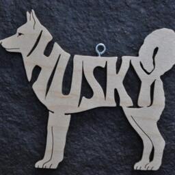 2 Siberian Husky Dog Ornaments Wooden Hand Cut Christmas Tree Decoration - thumbnail 2