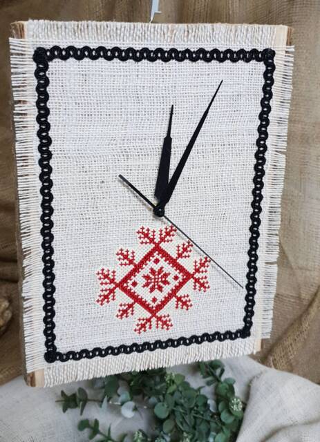 Embroidered Wall Clock Home Accent, Unique Gift, Housewarming Rustic Farmhouse Clock, Palestinian Art, Rural Embroider - image 1