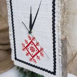 Embroidered Wall Clock Home Accent, Unique Gift, Housewarming Rustic Farmhouse Clock, Palestinian Art, Rural Embroider - thumbnail 3