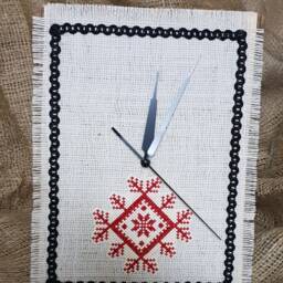 Embroidered Wall Clock Home Accent, Unique Gift, Housewarming Rustic Farmhouse Clock, Palestinian Art, Rural Embroider - thumbnail 4