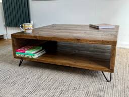 Handmade Reclaimed Wood Storage Coffee Table - Industrial, Hairpin Legs