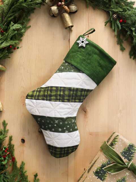 Personalized Quilted Christmas Stocking Green Candy Cane Design, Farmhouse Decor - image 1