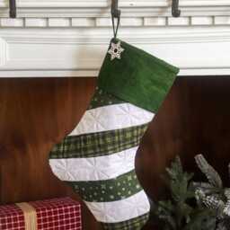 Personalized Quilted Christmas Stocking Green Candy Cane Design, Farmhouse Decor - thumbnail 2