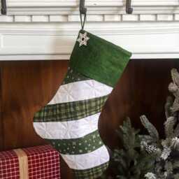 Personalized Quilted Christmas Stocking Green Candy Cane Design, Farmhouse Decor - thumbnail 4