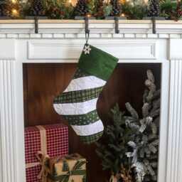 Personalized Quilted Christmas Stocking Green Candy Cane Design, Farmhouse Decor - thumbnail 3