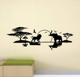Africa Wall Decal Safari Decor Wild Animals Lion Elephant Art Palm Tree Vinyl Sticker Nature Nursery Poster Print S859 - thumbnail 1