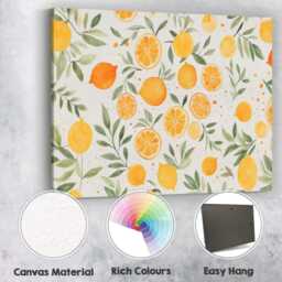 Watercolour Lemon & Orange Botanical Repeat Pattern Canvas Wall Art Print Decor Picture Ready To Hang - thumbnail 2