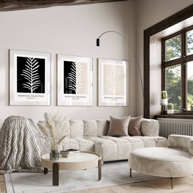 Neutral Wall Prints, Botanical Bedroom Line Art, Beige Home Decor, Black Set Of 3 Prints A2 A1 - image 1