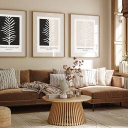 Neutral Wall Prints, Botanical Bedroom Line Art, Beige Home Decor, Black Set Of 3 Prints A2 A1 - thumbnail 2