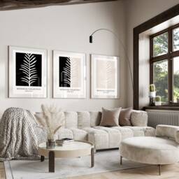 Neutral Wall Prints, Botanical Bedroom Line Art, Beige Home Decor, Black Set Of 3 Prints A2 A1 - thumbnail 1
