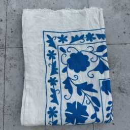 Cotton Suzani Hand-Embroidered Quilt, Heirloom-style Floral Embroidery, Handmade Ethnic Bedding Cover - thumbnail 4