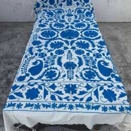 Cotton Suzani Hand-Embroidered Quilt, Heirloom-style Floral Embroidery, Handmade Ethnic Bedding Cover - thumbnail 2